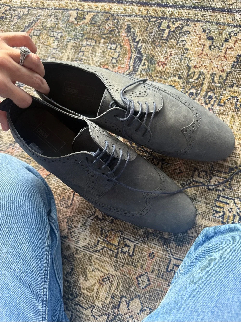 ASOS DESIGN grey faux-suede wingtip derby shoes Men’s Dress Shoes 11